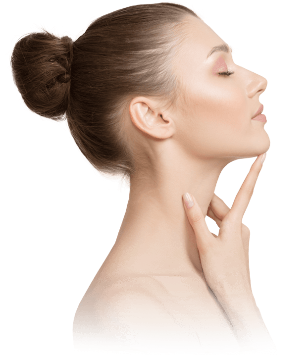 Woman touching chin and neck