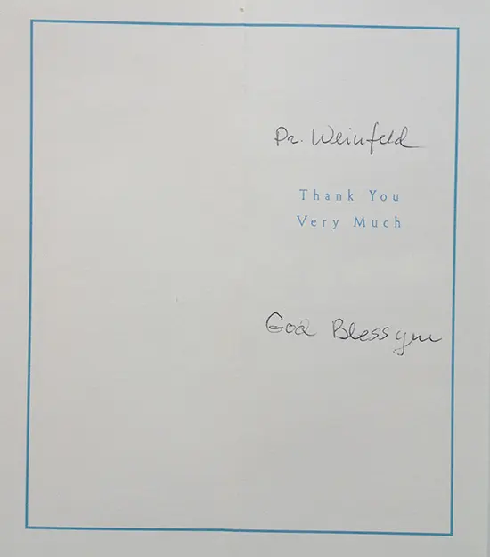 Message written on a thank you card