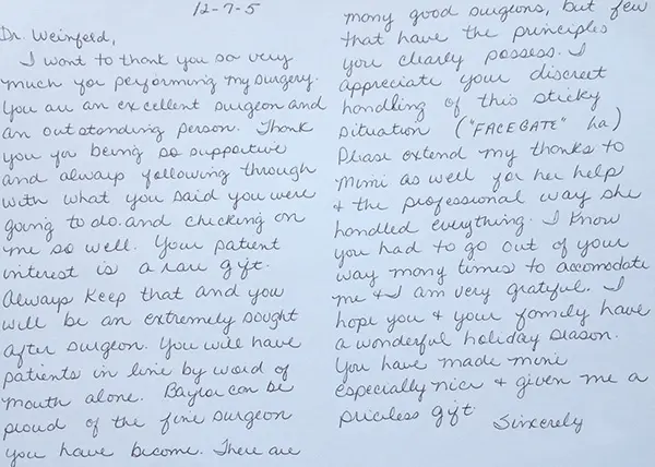Written note expressing detailed gratitude