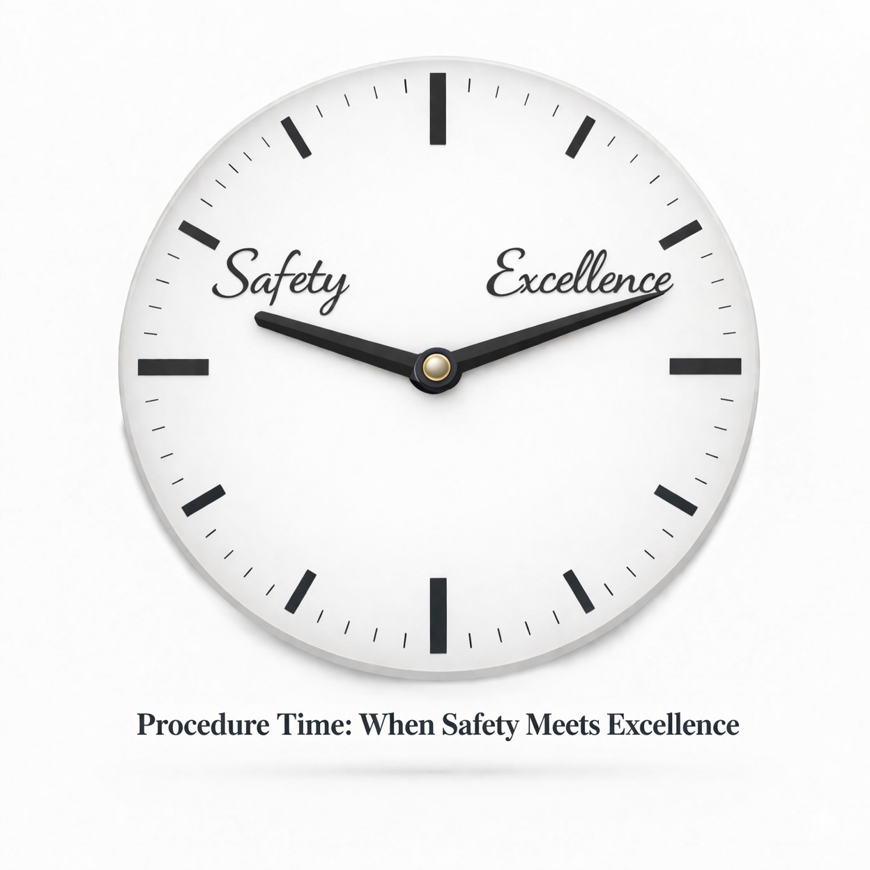 Clock illustrating procedure time when safety meets excellence