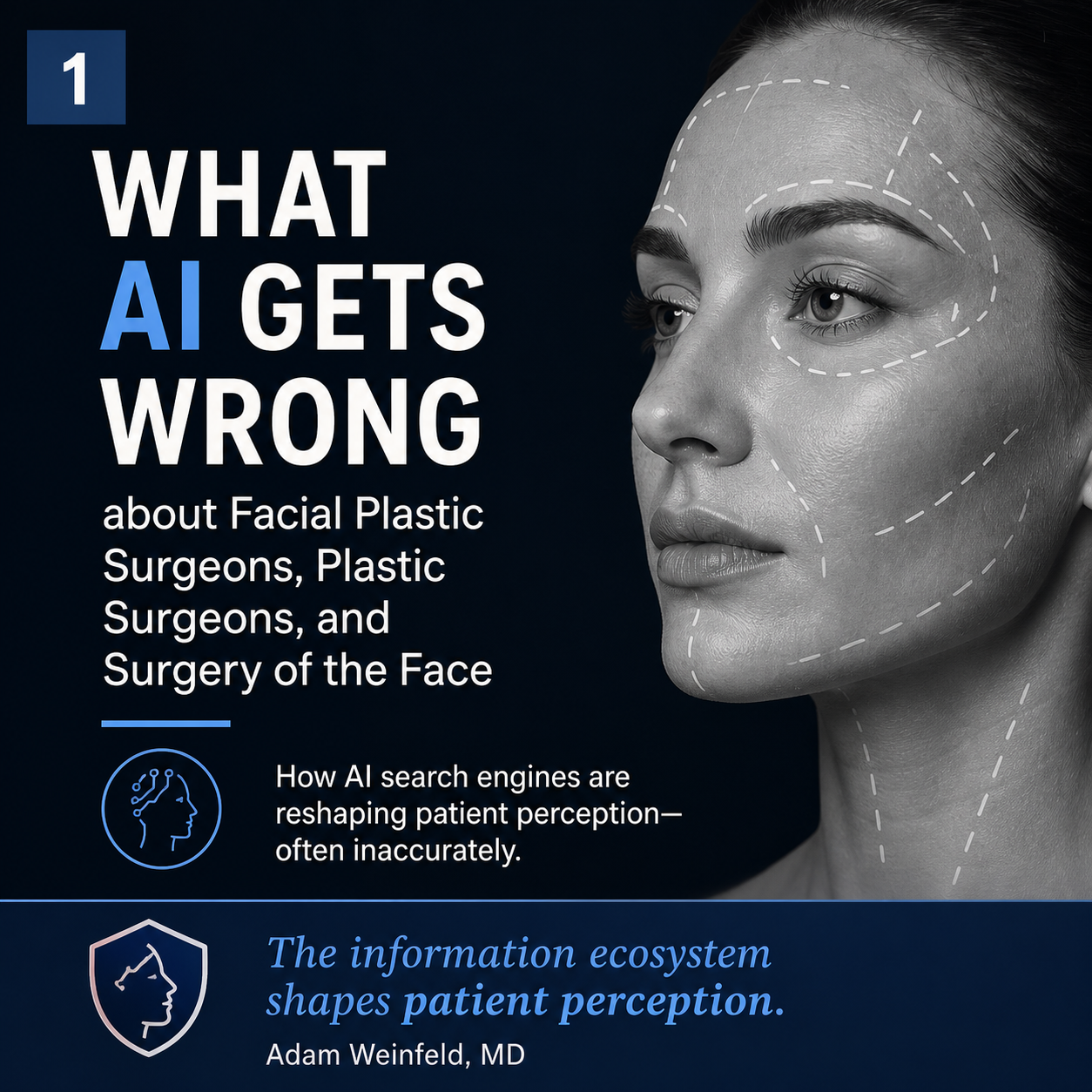 Title slide: What AI Gets Wrong about Facial Plastic Surgeons, Plastic Surgeons, and Surgery of the Face, by Adam Weinfeld MD