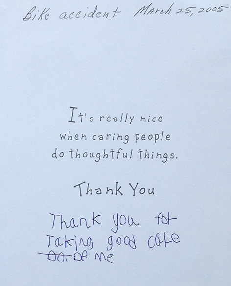 A thank you message on a card written by a child