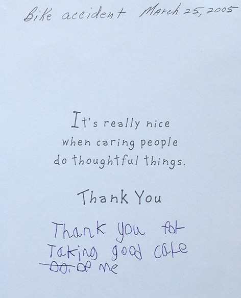 A thank you message on a card written by a child