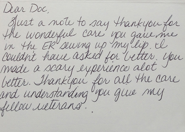 handwritten note from a veteran
