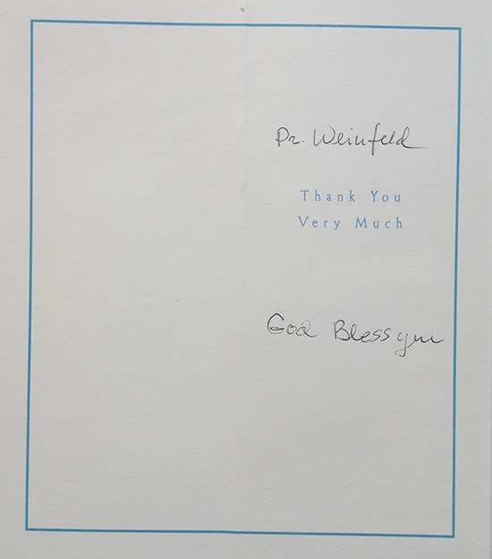 Message written on a thank you card