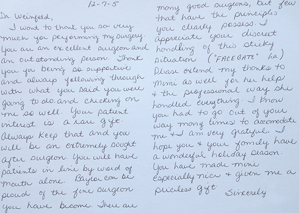 Written note expressing detailed gratitude