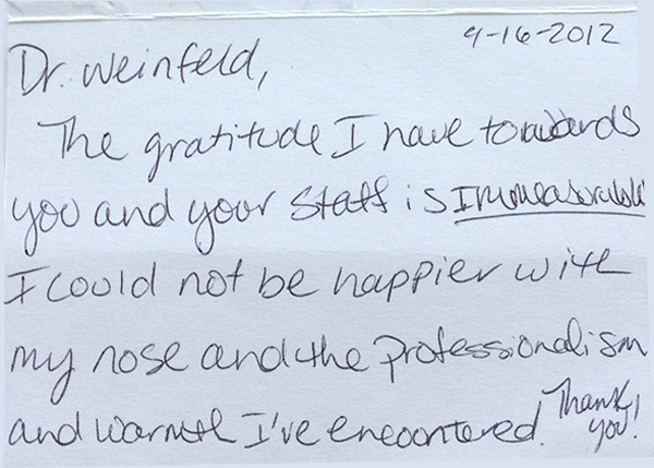 written note expressing a patient's gratitude