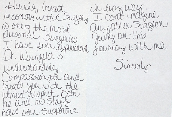 Written note thanking the doctor and staff